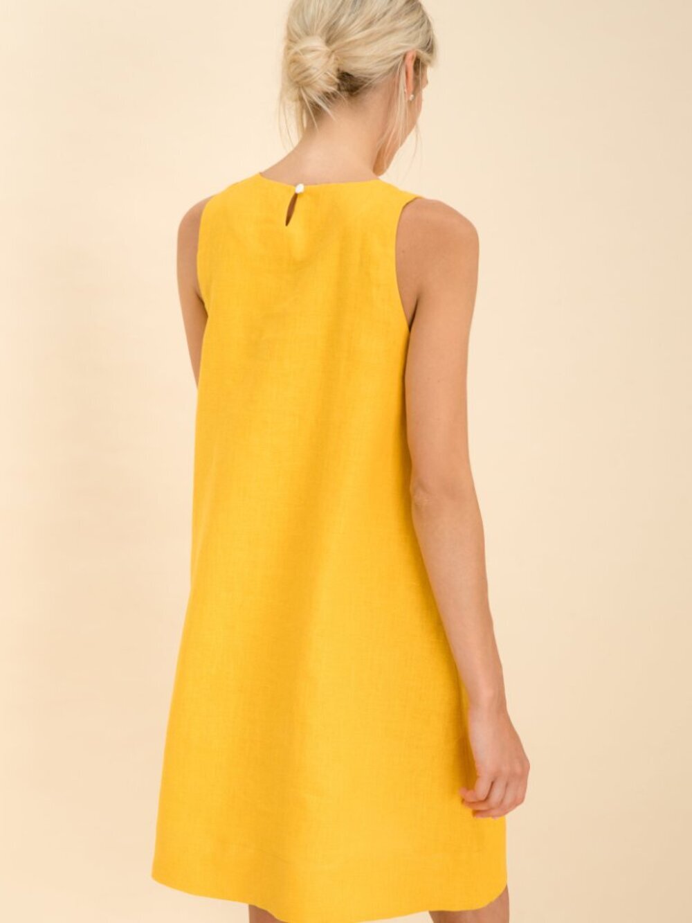 HOMEY LINEN Golden Yellow 100% Linen A-Line Trapeze Tent Dress, Size M - Picture 3 of 10